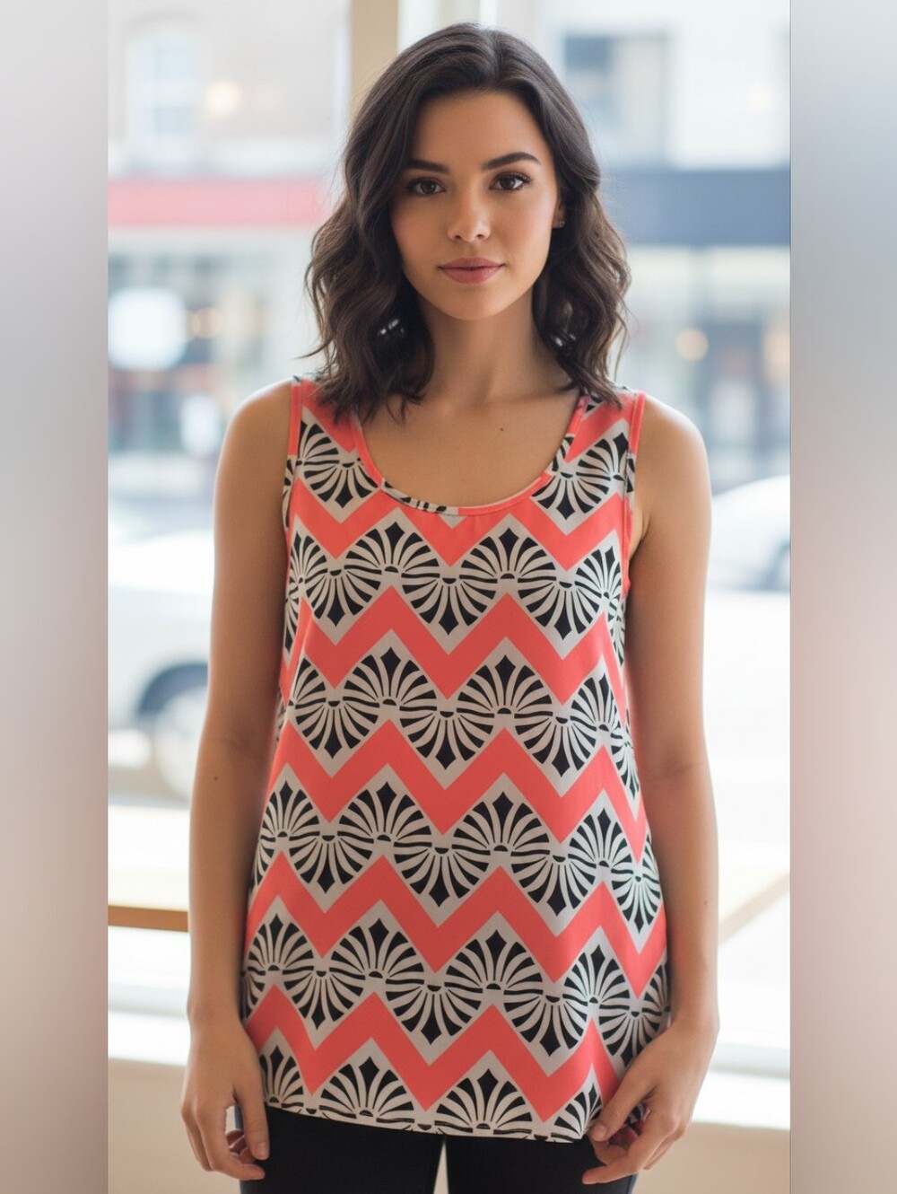 Coral Chevron Printed Tank Top Size Small